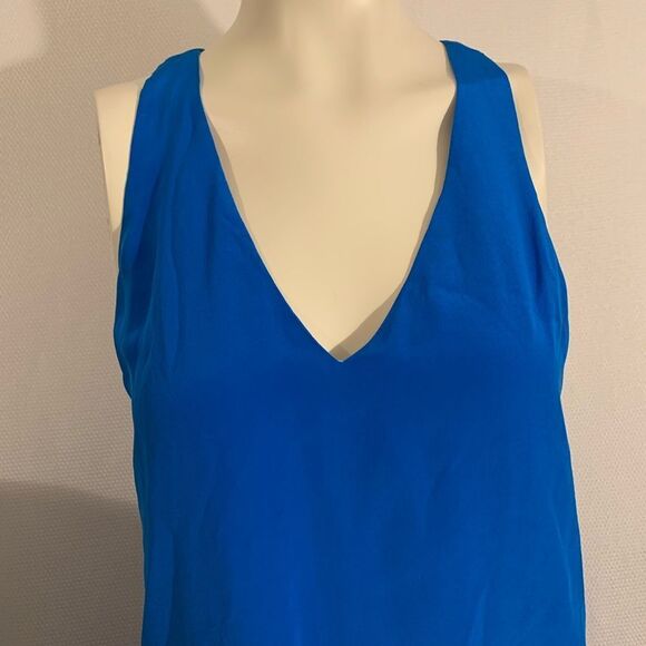 Lavendar Brown Womens Tank Top Blue Silk V Neck Racerback Size Small - Picture 3 of 13